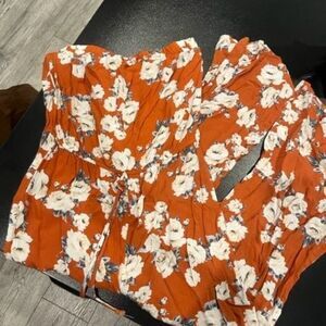 Polly & Esther Womens Medium Orange Floral Tube Top Pants Romper Sleeveless